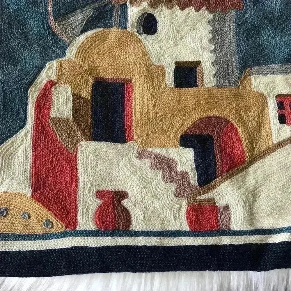 Vintage Hand Made Embroidered Wool Knit Pillow